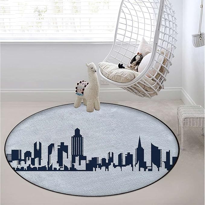 Chicago Gaming Chair Mat for Hardwood Floor Anti-Slip Floor Protector Game Controller Rubber Gaming Computer Chair Mat line Watercolor Urban LandscapeBlack Charcoal Grey Diameter 60 in