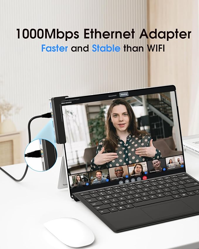 BYEASY Surface Pro 9 Docking Station 6-in-2 USB-C Hub with 4K@60Hz HDMI 100W PD Charging 1000M Ethernet LAN 2 USB 3.0 Ports and TF Card Reader - Designed for Surface Pro 9