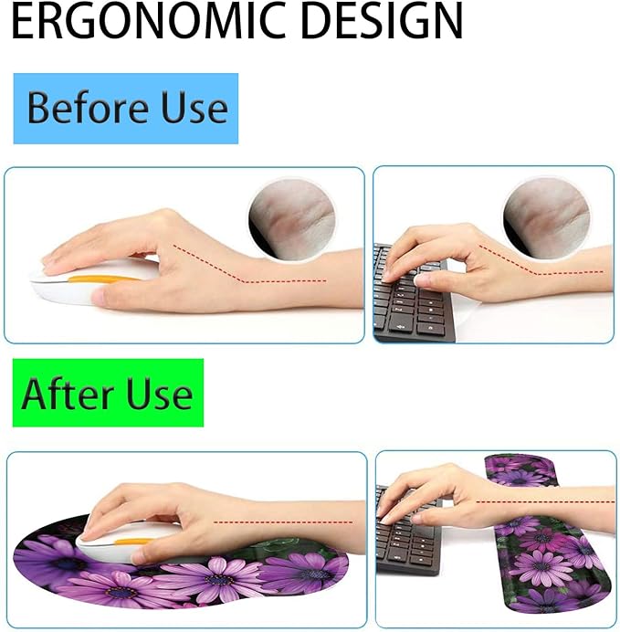 Keyboard Wrist Rest and Mouse Pad Wrist Support Set with CoastersErgonomic Gaming Mousepad for Home Office Working Studying Easy Typing &amp Pain ReliefAfrican Daisy