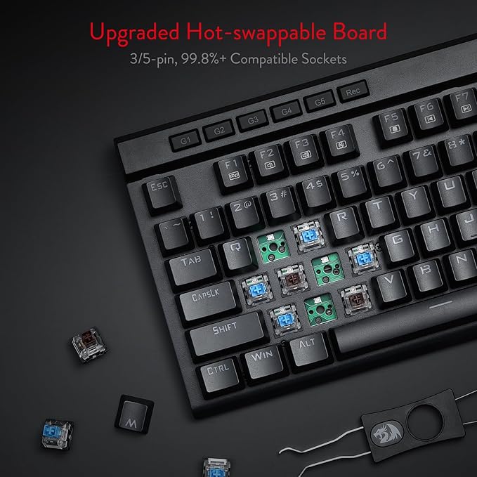 Redragon K580 VATA RGB LED Backlit Mechanical Gaming Keyboard with Macro Keys &amp Dedicated Media Controls Hot-Swappable Socket Onboard Macro Recording (Blue Switches)