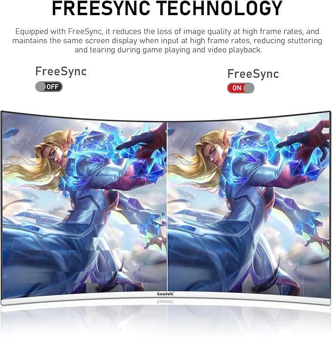 Gawfolk 27 Inch PC Computer Screen1800R Curved Gaming 180Hz Monitors FHD1080p 1ms Without Bezel freesync 98% sRGB178 ° Angle View HDMI DisplayPort Compatible with Wall-Mounted100*100MM-White