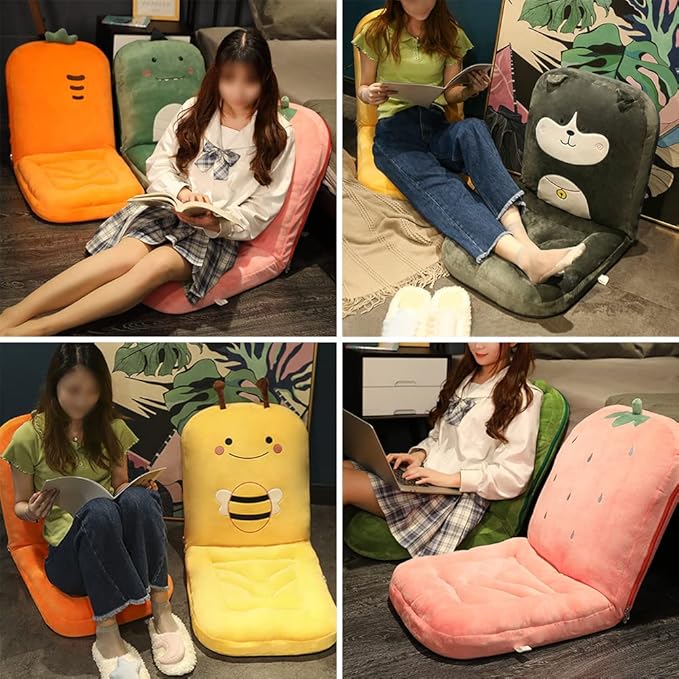 Cartoon Adjustable Floor Chair for Adult Kids Cute 5-Position Folding Chair Reading Gaming Sofa Chair Floor Seat Cushion with Back Support for Girls Boys Playing 41x18inch White