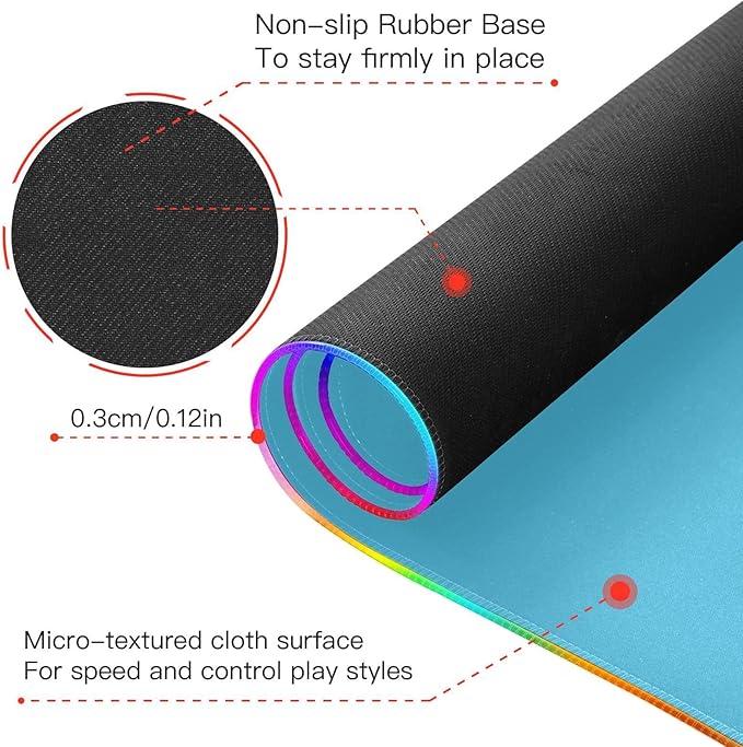 Blue Light Mouse Pad Gaming Mousepad Non Slip Desk Mat Wireless Charging Computer Mouse Pads RGB Keyboard Pad Mats for Desktop Office Home 35.4 x 15.7 in