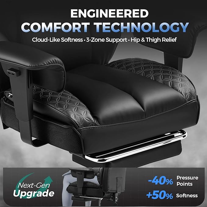 GTPLAYER Big and Tall Gaming Chair 400lbs Heavy Duty Office Chair with Footrest High Back Pocket Spring Lumbar Support Ergonomic Wide Comfy Seated Cushion for Lower Back Pain Relief Earth-Black
