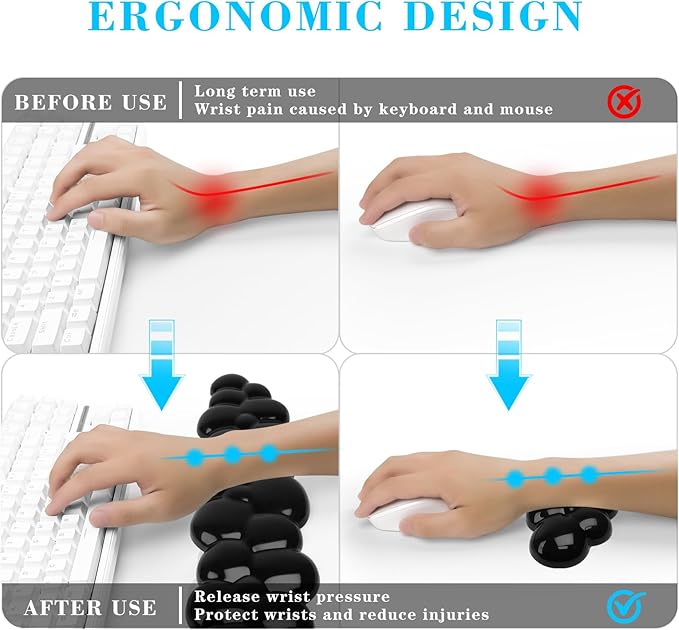 Gel Cloud Keyboard and Mouse Wrist Rest Cute Wrist Support and Arm Support Keyboard Rest for Keyboard and Mouse Typing Pain ReliefSuitable for Office/Computer/Laptop/Gaming (Transparent Black)