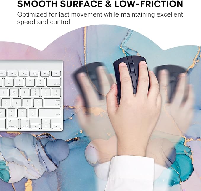 JIKIOU Large Cloud Mouse Pad Waterproof with Cloud Keyboard Wrist Pad and Cloud Mouse Wrist Pad Set Ergonomic Computer Desk Wrist Support Mousepad for Keyboard and Mouse 35.4x15.7in Marble Blue