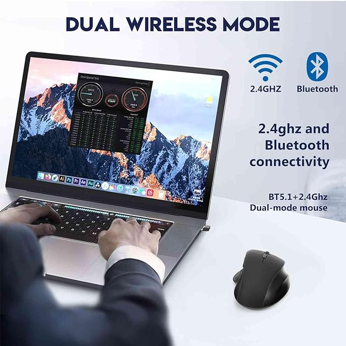 UrbanX Silent Wireless Mouse Bluetooth &amp 2.4Ghz Rechargeable Ergonomic Compatible with Asus ROG Zephyrus Tablet/Laptop/PC/Android/iOS/Windows/MacOS -Black