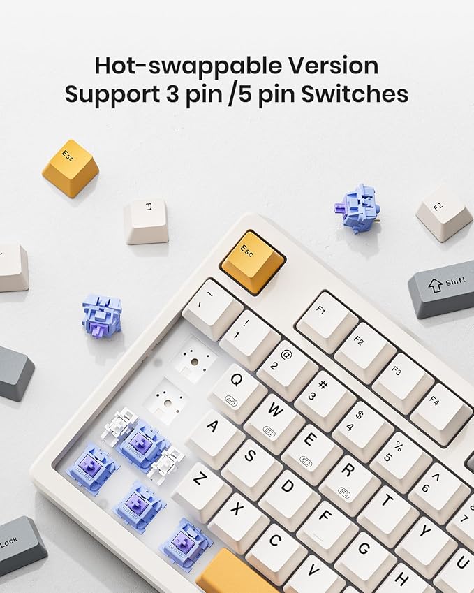KN85 Wireless Mechanical Gaming Keyboard 75% Layout with RGB Backlit Custom Hot Swappable Creamy Sound Bluetooth/2.4GHz/USB-C Compatible with Windows/Mac/PC(Retro BeigeLinear Switch)
