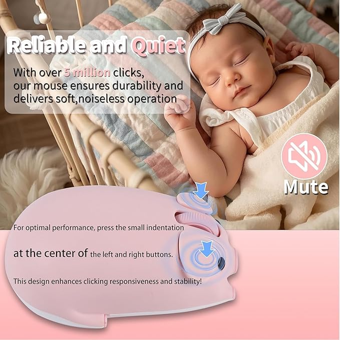 Cute Pig Design Wireless Mouse - Dual Mode Bluetooth &amp USB Silent Operation Ergonomic Ideal for Laptops &amp PCs for Animal Lovers and Family (pnik)