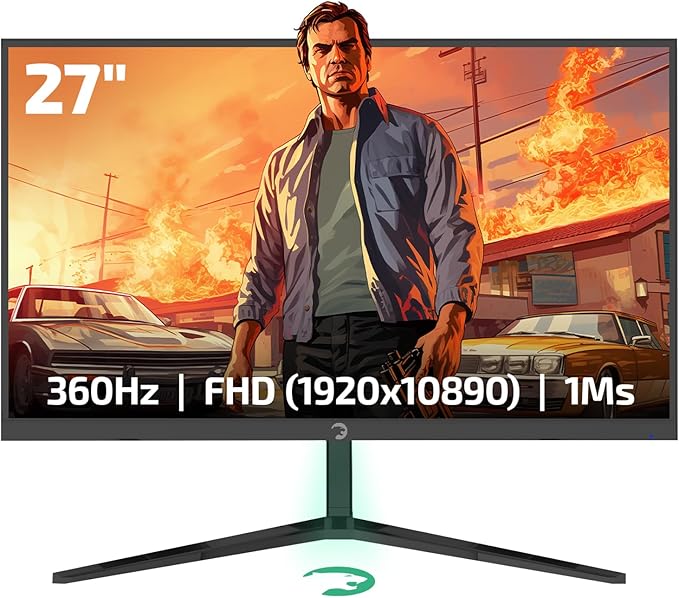 GAMEPOWER Rapid 27 inch Gaming Monitor 360Hz 1ms 1080P Flat IPS HDR10 Height/Tilt/Swivel/Pivot Adjustable RGB Anti-Glare Display HDMI/DP/USB FreeSync G-Sync 350 cd/m² Bright LEDs Laser Logo