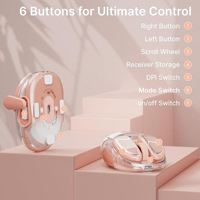 EWEADN Q9 Wireless Clear Mouse Dual Mode Bluetooth &amp 2.4G USB Computer Mouse with RGB Lighting Silent Clicks Multi-Device Compatibility for Laptop PC MacBook iPad Cute Mouses-Gradient