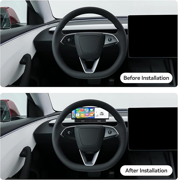 10.88 Inch Head Up Display Compatible with Tesla Model 3 Highland 2024 /Model Y Juniper 2025 Smart Dashboard Touch Screen Instrument Cluster Display with Wireless CarPlay/Android Auto/Camera/Air Vent