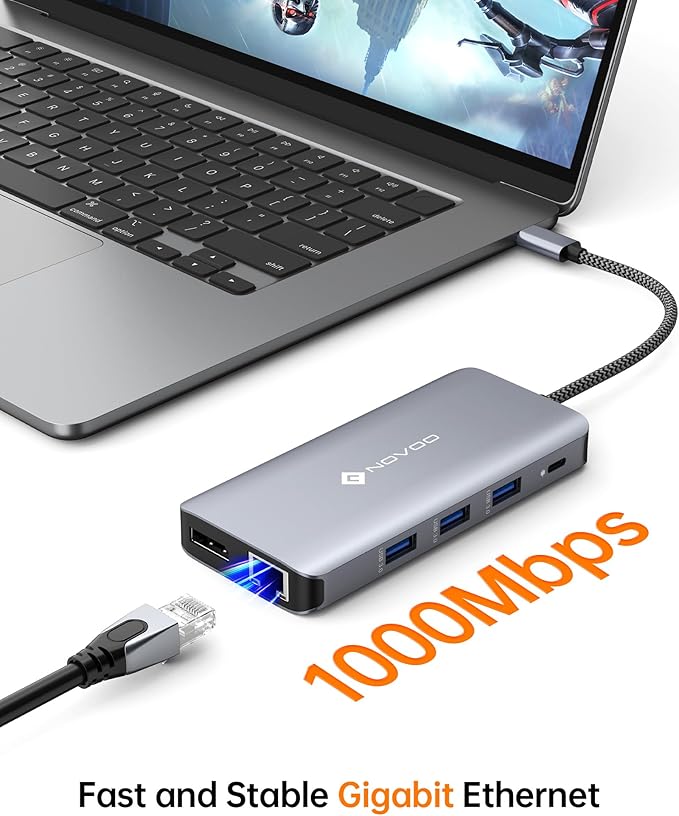USB C Docking Station NOVOO Triple Display Type C Hub Dual Monitor HDMI 4K@60Hz DP Multiport Adapter 4USB Ethernet SD/TF 100W PD Dongle Data for Dell/Surface/HP/Lenovo Thinkpad Laptop