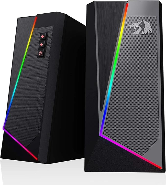 Redragon GS520 RGB Desktop Speakers 2.0 Channel PC Computer Stereo Speaker with 6 Colorful LED Modes Enhanced Sound and Easy-Access Volume Control USB Powered w/ 3.5mm Cable