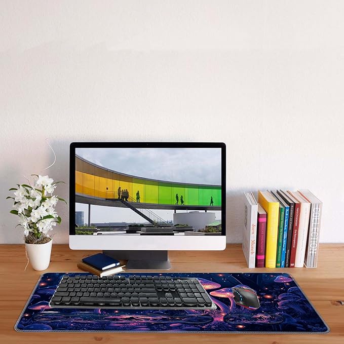 Keyboard Mouse Pad SetLarge Desk Pad+Keyboard Wrist Rest+Mouse Wrist Support+CoasterEasy Typing Pain Relief Non-Slip Wrist Support Mousepad Set Home OfficeGlowing Mushrooms