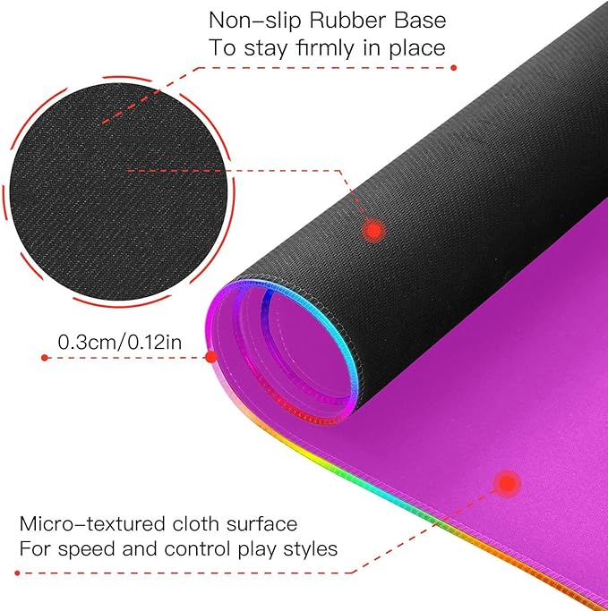 Fuchsia Purple Mouse Pad Gaming Mousepad Non Slip Desk Mat Wireless Charging Keyboard Mats Pad RGB Computer Mouse Pads for Desktop Office Home 35.4 x 15.7 in