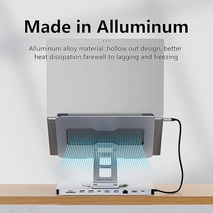 10 in 1 Laptop Docking Station Stand for MacBook Pro/Air/Surface/Dell/HP/Lenovo Mac Type-C Hub with 4K HDMI USB 3.0 SD/TF Card RJ45 PD 3.0 USB C Laptop Stand Hub with 360 Rotating Base (ST109A)