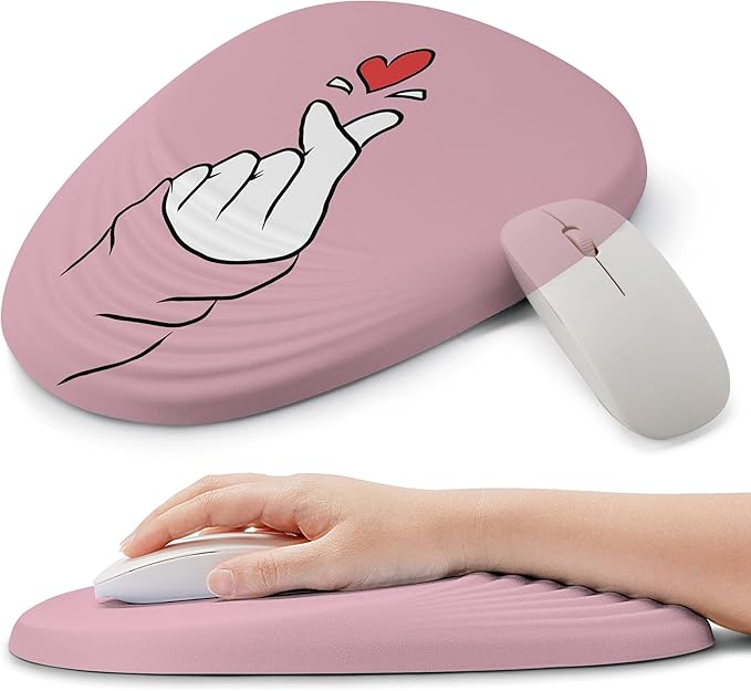 Ergonomic Mouse Pad with Wrist Support Memory Foam Wrist Rest for Pain Relief &amp Carpal Tunnel Non-Slip Base for Office Computer PC Laptop (12x8x1.2inch Korean Lovely Pink)
