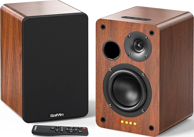 Saiyin Bluetooth Bookshelf Speakers 40W X 2 Powered TV Speakers with 4 Inch Woofer Turntable Speakers with Optical/AUX Input/Subwoofer Line Out for PC and TVs