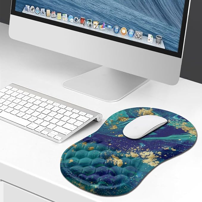 Hokafenle Ergonomic Mouse Pad Wrist Support Wrist Rest Mousepad for Carpal Tunnel Pain Relief with Integrated Memory Foam Slope Massage Bulge (11.8x7.9 inchBlue Gold