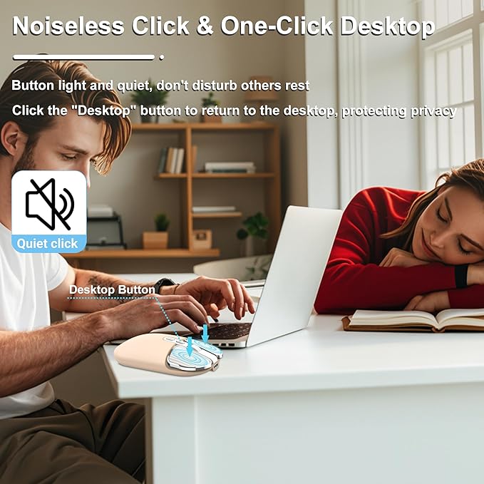 Wireless Mouse Bluetooth Cute Ultra Slim Silent Computer Mice with USB Receiver Dual-Mode 2.4G &amp Bluetooth Rechargeable Portable USB Cordless Mouse for Laptop PC Tablet Kids Adults Gift Milk Tea