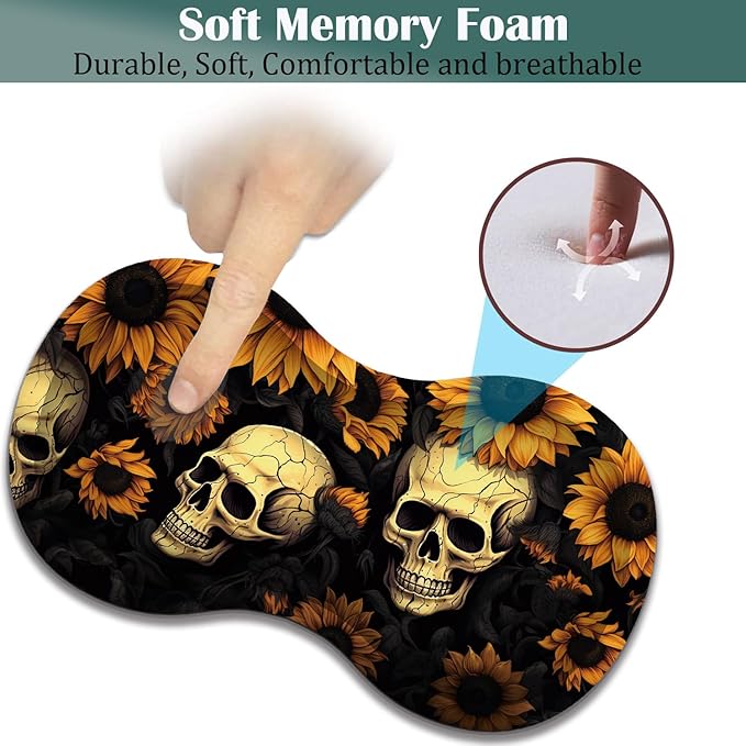 Large Game Mouse Pad + Wrist Support Pad + Coffee Coaster Desk Pad with Sewn Edges Anti-Slip Set pad Suitable for Office Work and Home - Sunflower Skull