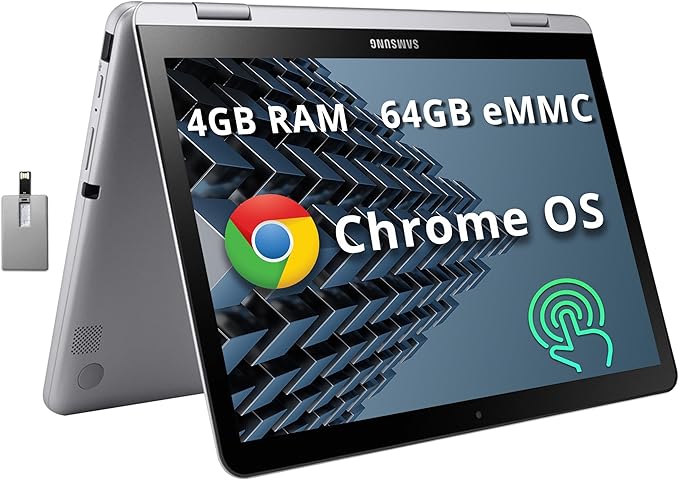 SAMSUNG Plus V2 2-in-1 12.2 Touchscreen Chromebook Laptop Intel Celeron 3965Y 4GB RAM 64GB eMMC Camera Wi-Fi Bluetooth MicroSD Reader Stylus Pen Chrome OS Silver 128GB USB Card (Renewed)
