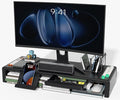 OImaster Monitor Stand Riser Foldable Computer Monitor Riser Adjustable Length Computer Stand and Storage Drawer &amp Pen Slot Phone Stand Compatible Computer Desktop Laptop Save Space (Black)