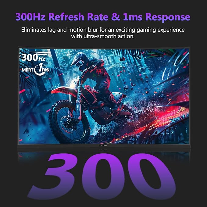 Z-Edge 27 inch Curved Gaming Monitor FHD 1080P 300Hz 240Hz PC Monitor Ultra-Fast MPRT 1ms Curved Monitor 1500R 16.7M Colors UG27H Frameless Bezel 2X DP 1.4 Ports and 2X HDMI 2.0 Ports