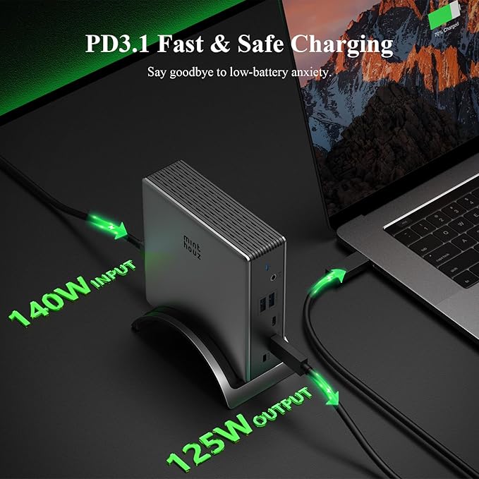USB C Docking Station Minthouz PD3.1 Docking Station 3 Monitorswith 4K@144Hz 2*HDMI+DP 140W PD ChargeUSB-C 10Gb2*USB-A 5Gbps Gigabit Ethernet Audio/Mic for Chrome OS &amp Windows