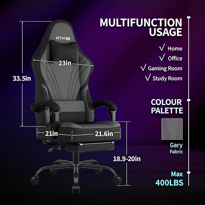 SITMOD Gaming Chair - 150° Reclining Ergonomic Gaming Chairs for Adults with Footrest &amp Premium Fabric Big and Tall Computer Chair for Home Game Room Gamer Chair &amp Silla Gamer Supports 400 l