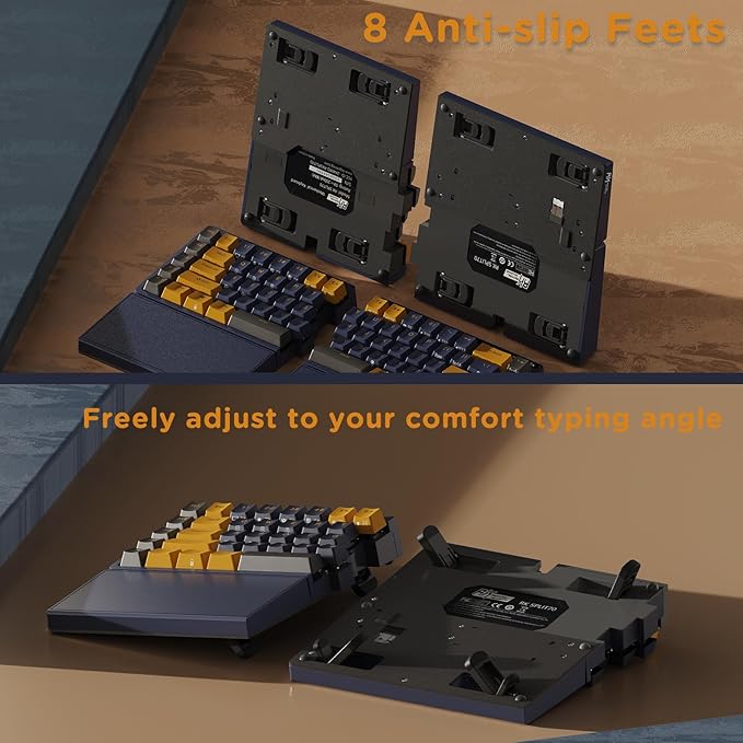 RK ROYAL KLUDGE RKS70 Ergonomic Split Keyboard Wireless PC Gaming Keyboard with Bluetooth/2.4G/Wired Hot Swappable Mechanical Keyboards w/Fixed Wrist Rest PBT Keycaps Tactile Switches Black