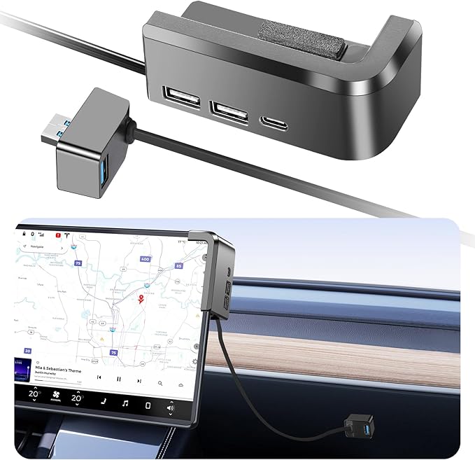 USB Hub for Tesla Model Y Juniper 2025 2026 Model 3 Highland 2024 2025 Glove Box to Screen Docking Station Glovebox USB 3.0 Expander for Dashcam Flash Drive Charging Data Transfer Game Music