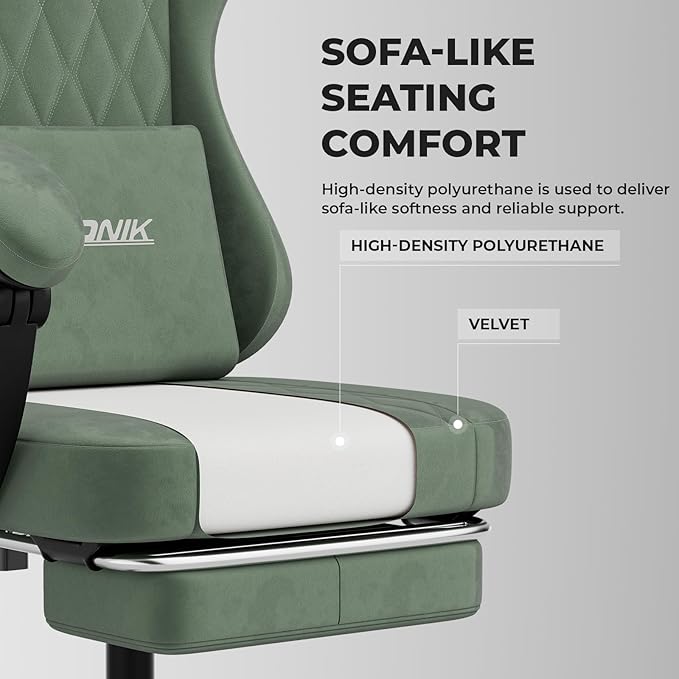 Ergonomic Gaming Chair Video Gamer Chairs Gaming Computer Chairs Gamer Chairs for Adults Massage Lumbar Support Swivel Height Adjustable Headrest Backrest Green
