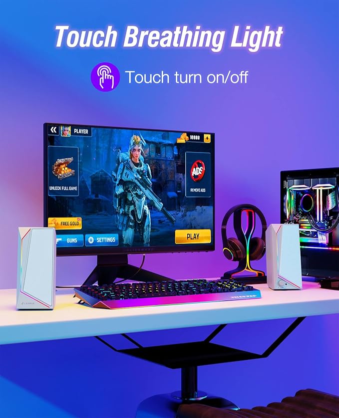 LENRUE Computer Speakers USB/USB-C Powered PC Speakers with Loud Stereo Sound Headphone-in for Desktop Laptop Monitor