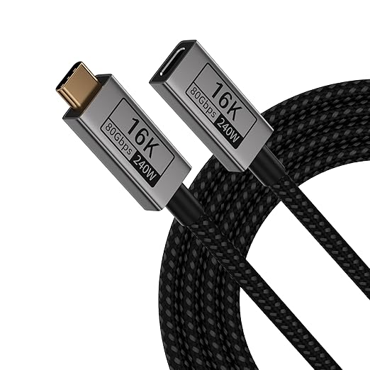 Long USBC Extension Cable 6.6FT Compatible with Thunderbolt 5USB5 Extension Cord 80Gbps Data &amp 240W Charging 16K/8K DisplayType C Male to Female Extender for Thunderbolt 4/3 /SSD/Hub