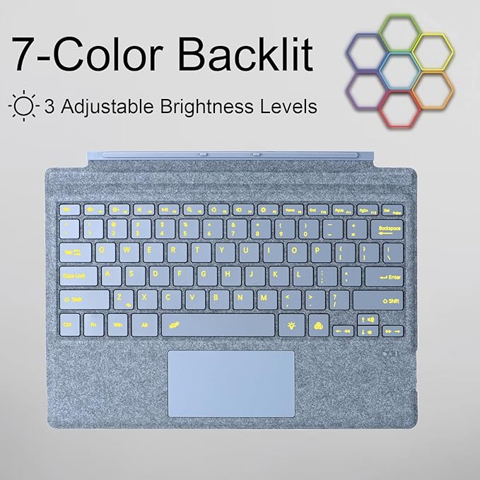 mobee Type Cover for Microsoft Surface Pro 7+ / Pro 7/6 / 5/4 / 3 12.3 inch Ultra-Slim Bluetooth Keyboard with Multi-Touchpad 7-Color Backlight (Ice Blue)
