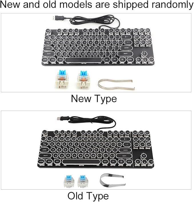 Mechanical Gaming Keyboard Retro Punk Typewriter Style USB Wired Computer Keyboard with RGB Backlit and Round Keycaps Plug and Play Black Ergonomic PC Keyboard for Laptop