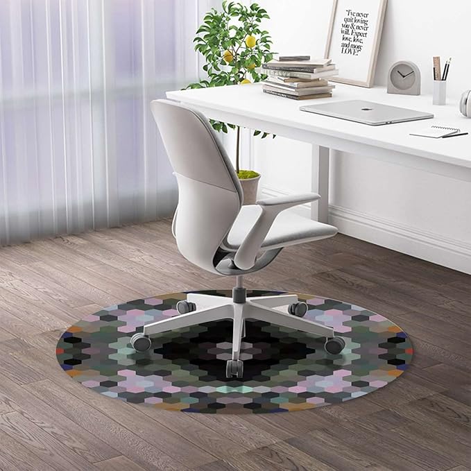 Brown Blue Office Chair Mat for Hardwood Floor Modern Hexagonal Mosaic in Gradient Tones Large Anti-Slip Floor Protector RugAnti-Slip Home Chair MatEasy to Clean Geometric Diameter 35.4 in