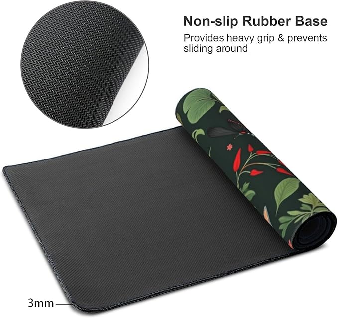 Butterfly Floral Mouse PadDesk MatLarge Waterproof Non-Slip Rubber Mousepad with Stitched Edges Office Home Computer Desk Accessories35.4X15.7