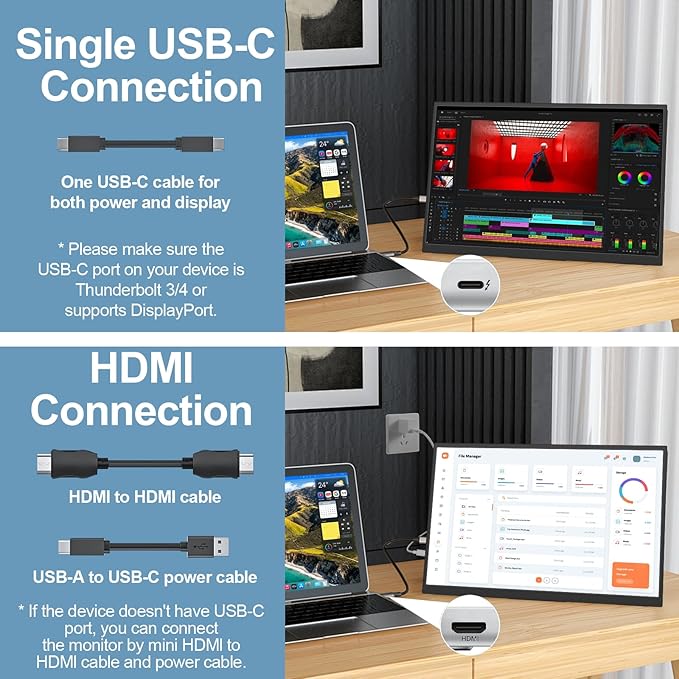 IBW Small Portable Monitor 10.5 500 Nits 2000:1 FHD 1280P IPS Screen Ultra-Slim Mini Monitor w/Kickstand &amp Dual Speaker USB C HDMI HDR Portable Gaming Monitor Travel Monitors for Laptop PCs