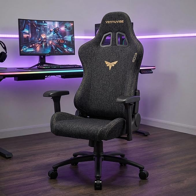 Gaming Chair 4D Adjustable Armrests - 170° Reclining &amp 320lb Capacity High Back Ergonomic Computer Chair with Lumbar Support Fabric Office Chair for Adults (Black)