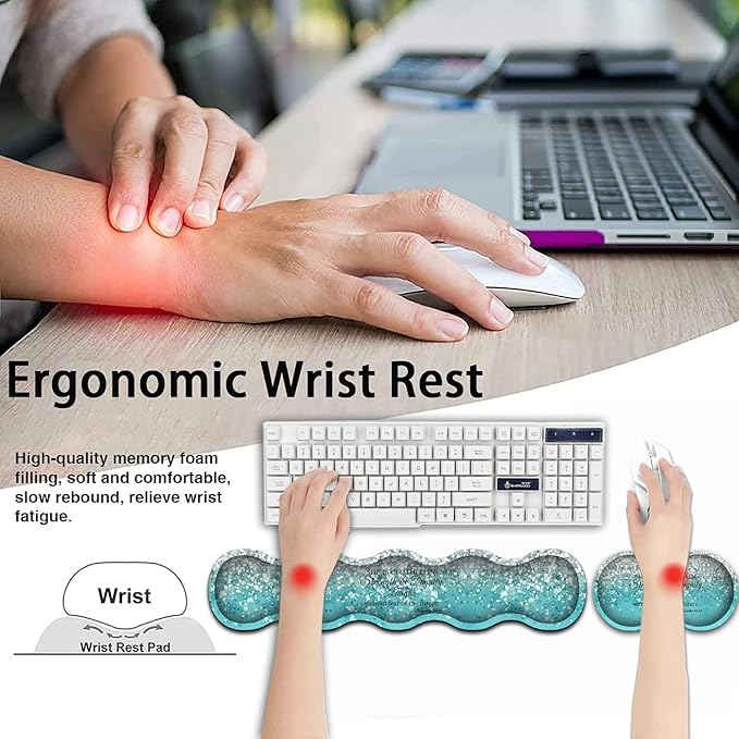 Gaming Mouse PadLarge Mouse Pad with Stitched EdgeNon-Slip Base Office Desk Pad Ergonomic Keyboard Wrist Rest SetWaterproof Writing Pad Proverbs 31：25 Bible Blue Glitter Extended Desk Mat