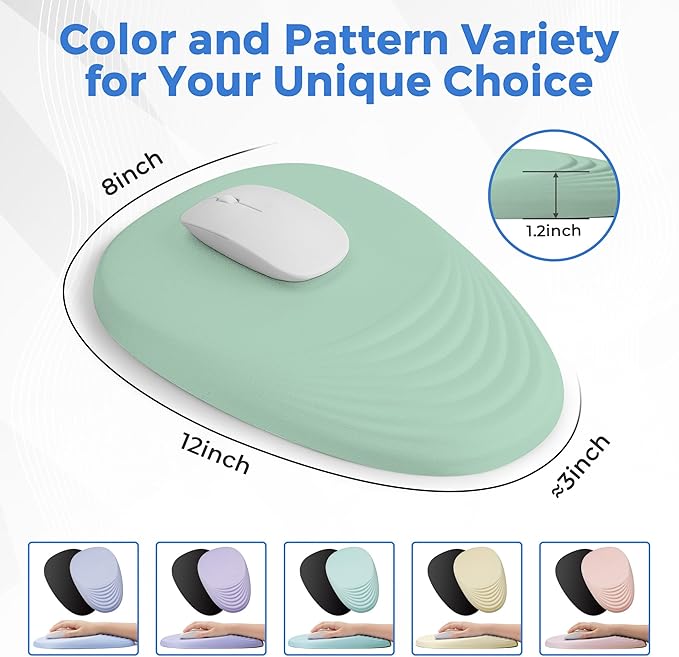 Ergonomic Mouse Pad with Wrist Support Memory Foam Wrist Rest for Pain Relief &amp Carpal Tunnel Non-Slip Base for Office Computer PC Laptop (12x8x1.2inch Light Green)