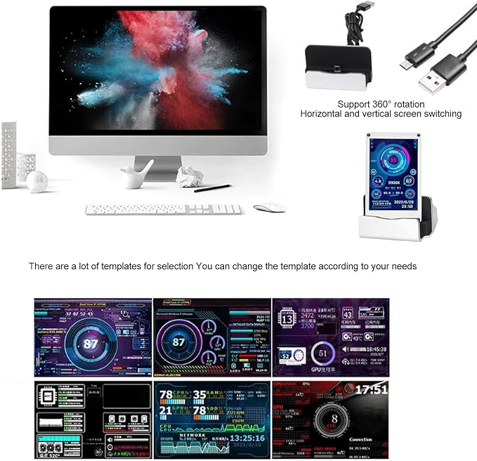3.5in USB Screen PC CPU Data Monitor PC Sensor Panel Display Temperature MonitorComputer Monitor for aida64 for Linux Gifts