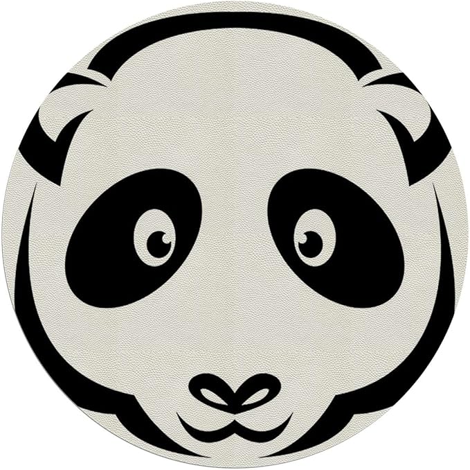 White and Black PU Leather Hardwood FloorsTile Non-Slip Office Chair Mat Cartoon Smiling Panda Animal Anti-Slip Low Pile Under Desk Rug Large Floor Protector Anime Diameter 39.4 in
