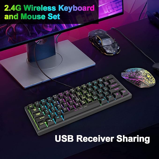 60% Mechanical Gaming Keyboard Mini 68 Keys Anti-Ghosting Wired Type C Chroma RGB 18 Backlit EffectsLightweight Gaming Mosue 6400DPI Honeycomb Optical128 PBT Pudding Keycaps for PC Gamers(White)