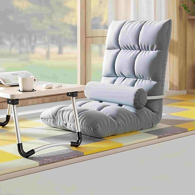 ELEFOCUS Ergonomic 5-Position Floor Sofa Chair - Folding Lazy Lounger with Cushioned Recliner Easy Storage(Green)