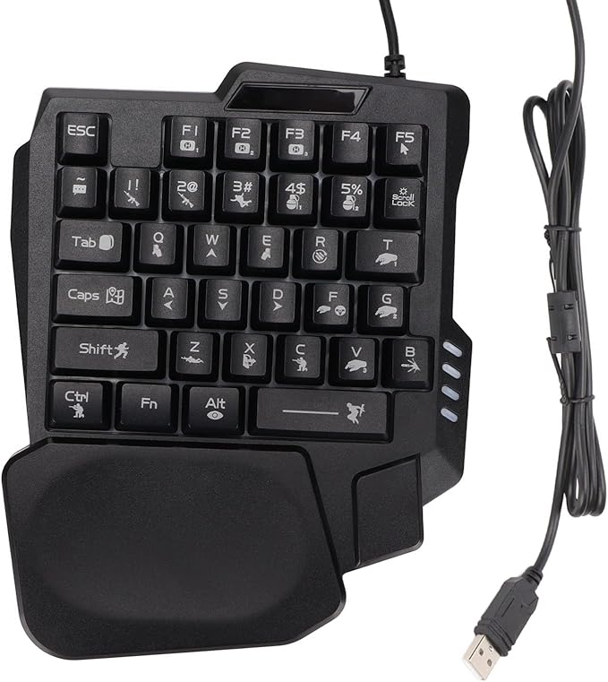 Sazao One Handed Gaming Keyboard Three Colors Backlight Wide Palm Rest 35 Keys Gaming Keyboard for Computer for Mobile Games