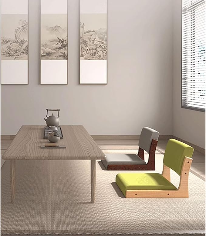 Aimeryup Entryway Legless Chair Floor Chair Wooden Fabric Cushion Back Support Lazy Shop Living Room 45X48X36CM(Size:45X48X36CMColor:A)